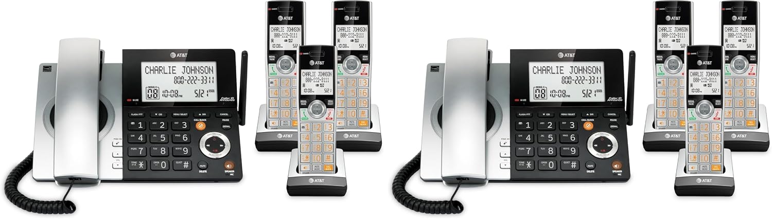 AT&T DECT 6.0 Expandable Cordless Phone with Answering System, Silver/Black with 3 Handsets
