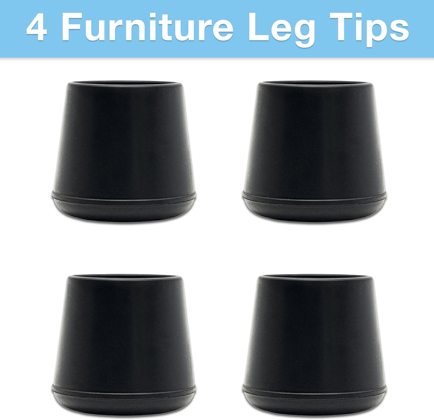 SoftTouch 3/4" Round Non-Marking Rubber Slip-On Chair Leg Tips, Nonslip Protective Furniture Leg Caps for Chairs, Stools, and Tables on Hard Surfaces