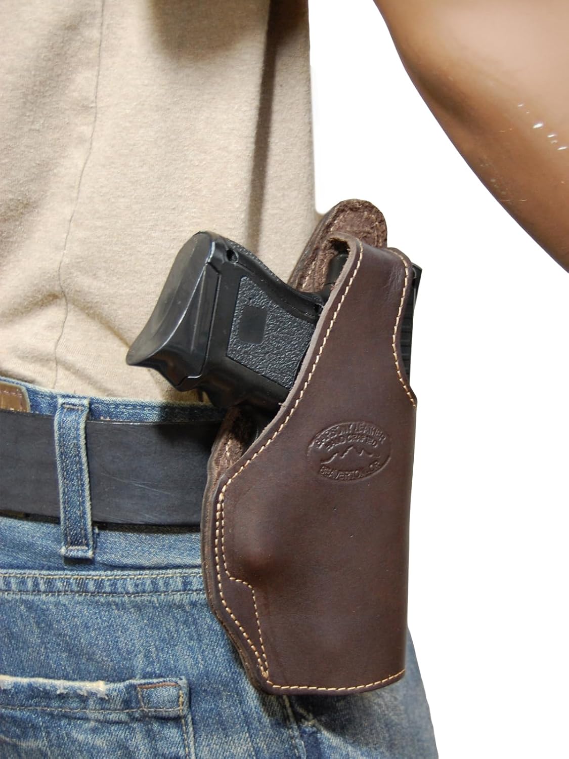 New Barsony Brown Leather OWB Belt Clip Holster for Compact, Sub Compact 9mm 40 45
