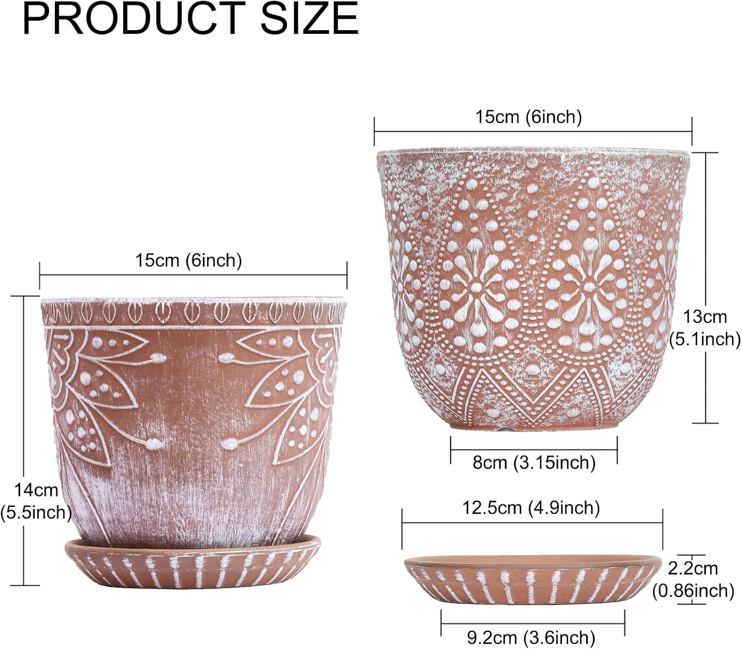 Gepege Ceramic Plant Pots, 6 Inch Indoor Planters with Drainage & Saucers