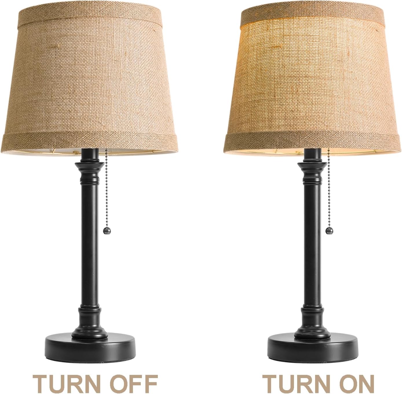 19.5" Small Table Lamp for Bedroom - Bedside Lamps for Nightstand | Black Rustic Table Lamp for Living Room with Fabric Shade