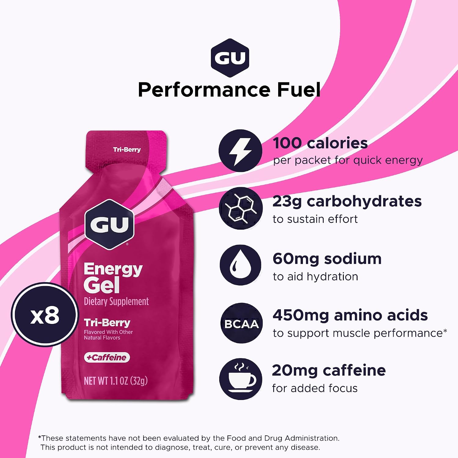 GU Energy Original Sports Nutrition Energy Gel, Vegan and Dairy-Free On-the-Go Energy for Any Workout, Vanilla Bean, 8-Count