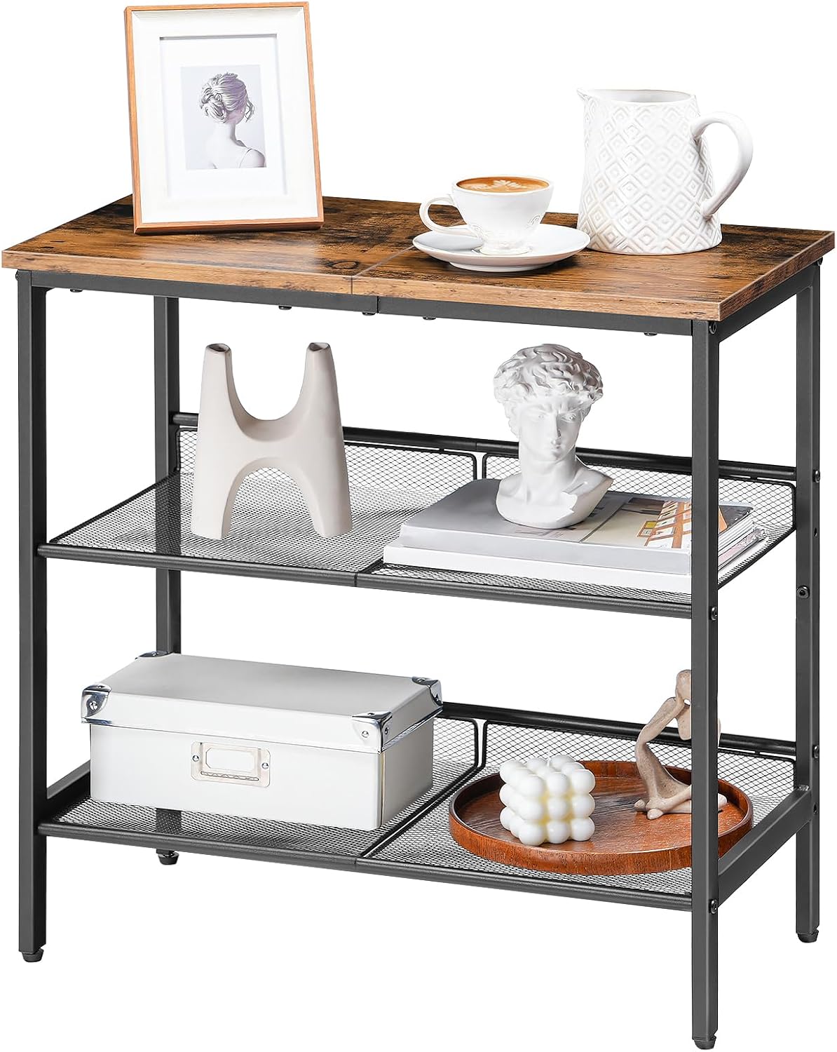 HOOBRO End Table, 3-Tier Narrow Side Table, Nightstand with 2 Flat or Slant Adjustable Shelves for Small Spaces, Hallway, Living Room, Bedroom, Sturdy