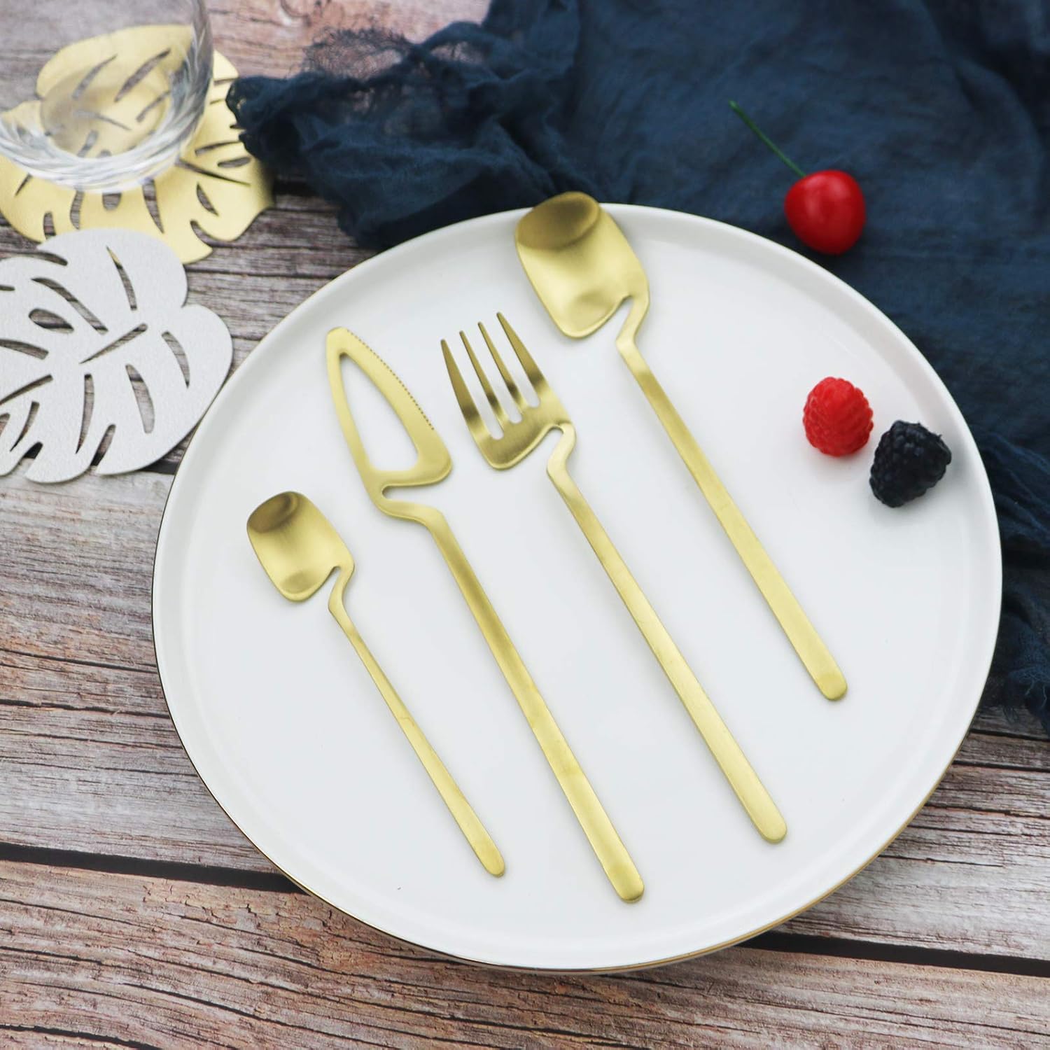 JASHII Silverware Set Satin Finish 24-Piece Stainless Steel Flatware Set Kitchen Utensil Set Service for 6 Tableware Cutlery Set Dishwasher Safe