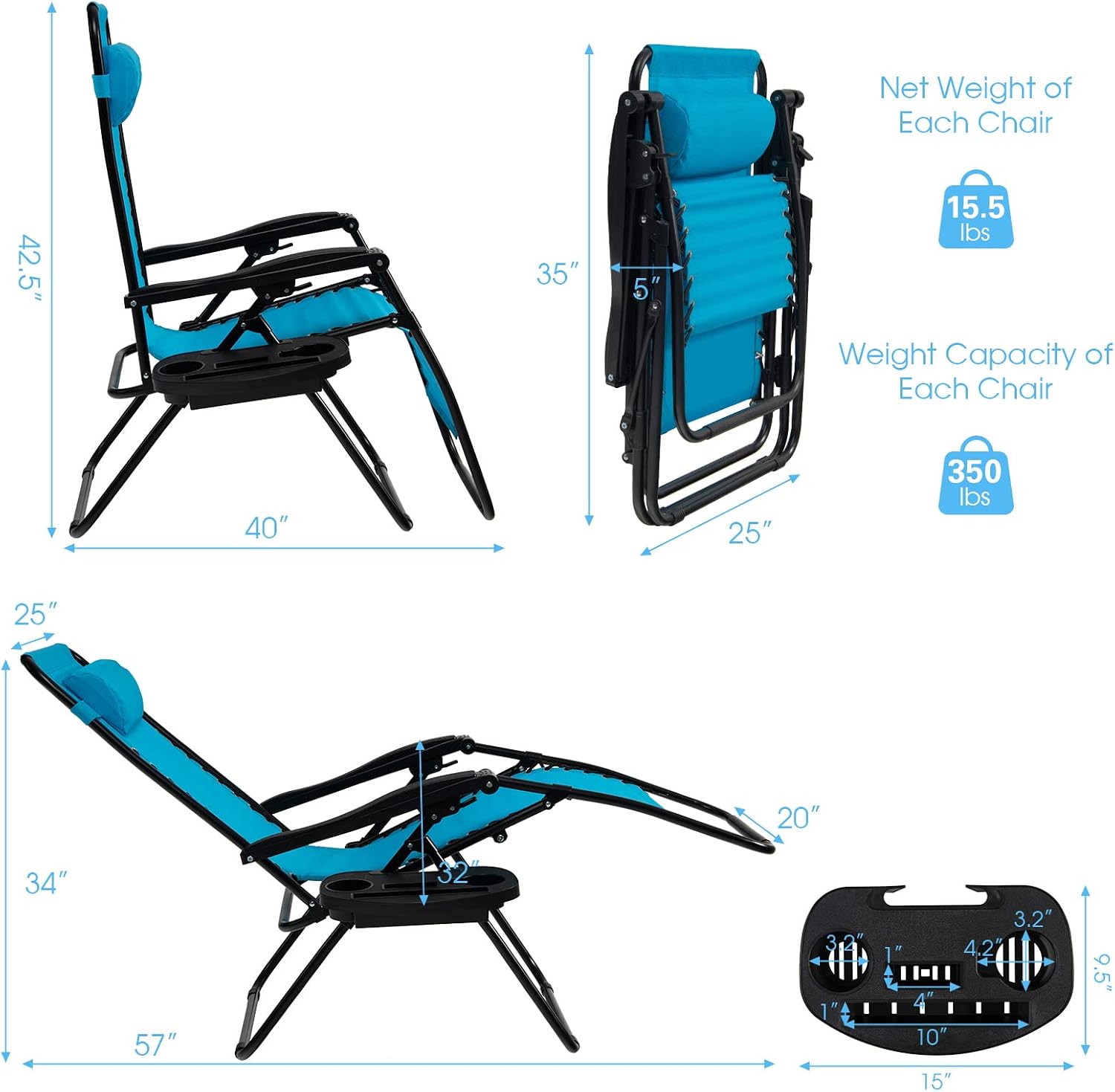 Goplus Zero Gravity Lounge Chairs, 160°Adjustable Folding Recliner w/Pillow and Cup Holder, 350LBS Comfy Outdoor Lounge Chairs for Patio, Lawn, Yard & Camp(1, Gray)