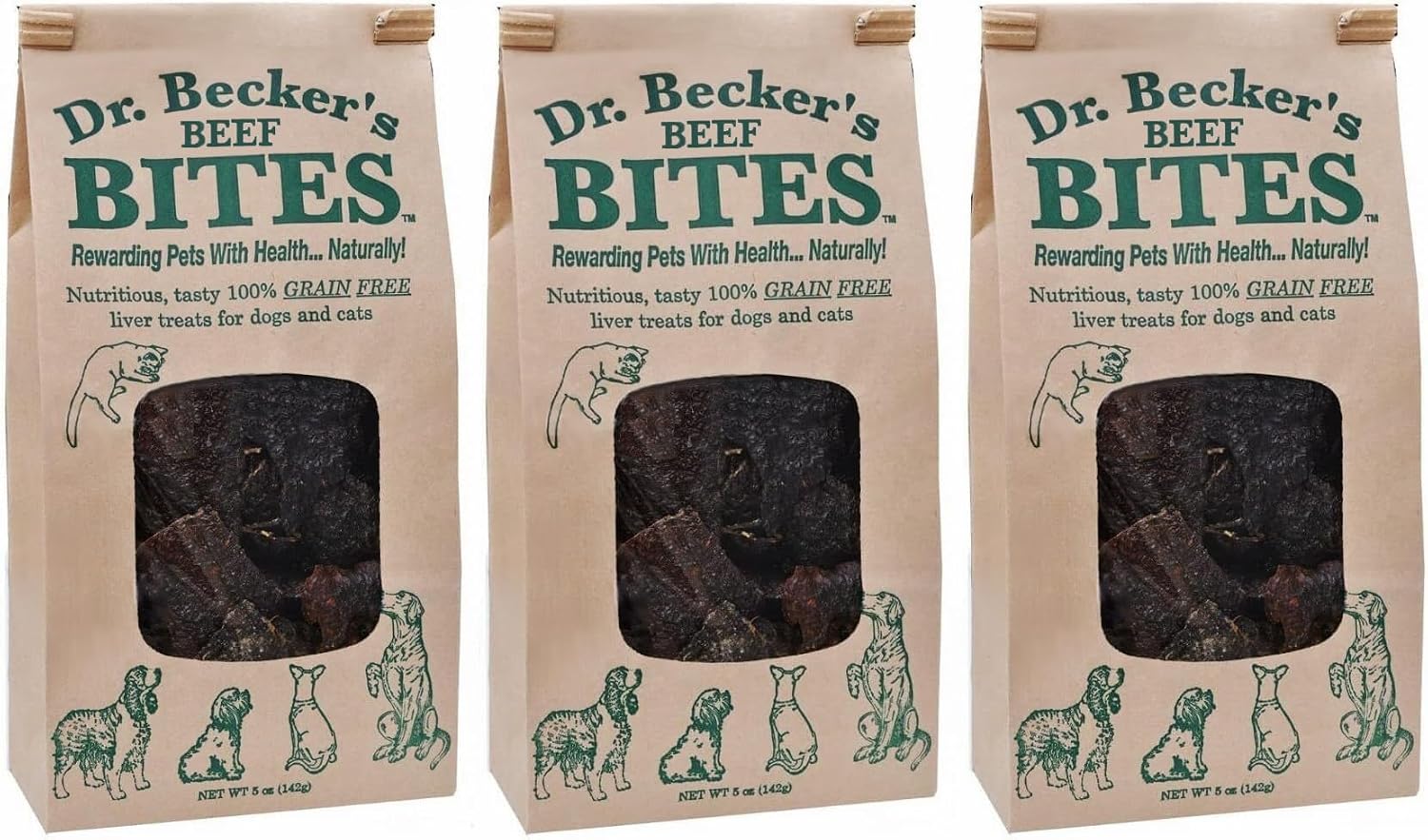 Dr. Becker's Original Beef Bites | Grain Free Liver Training Treats for Dogs & Cats, 5 oz (Pack of 3)