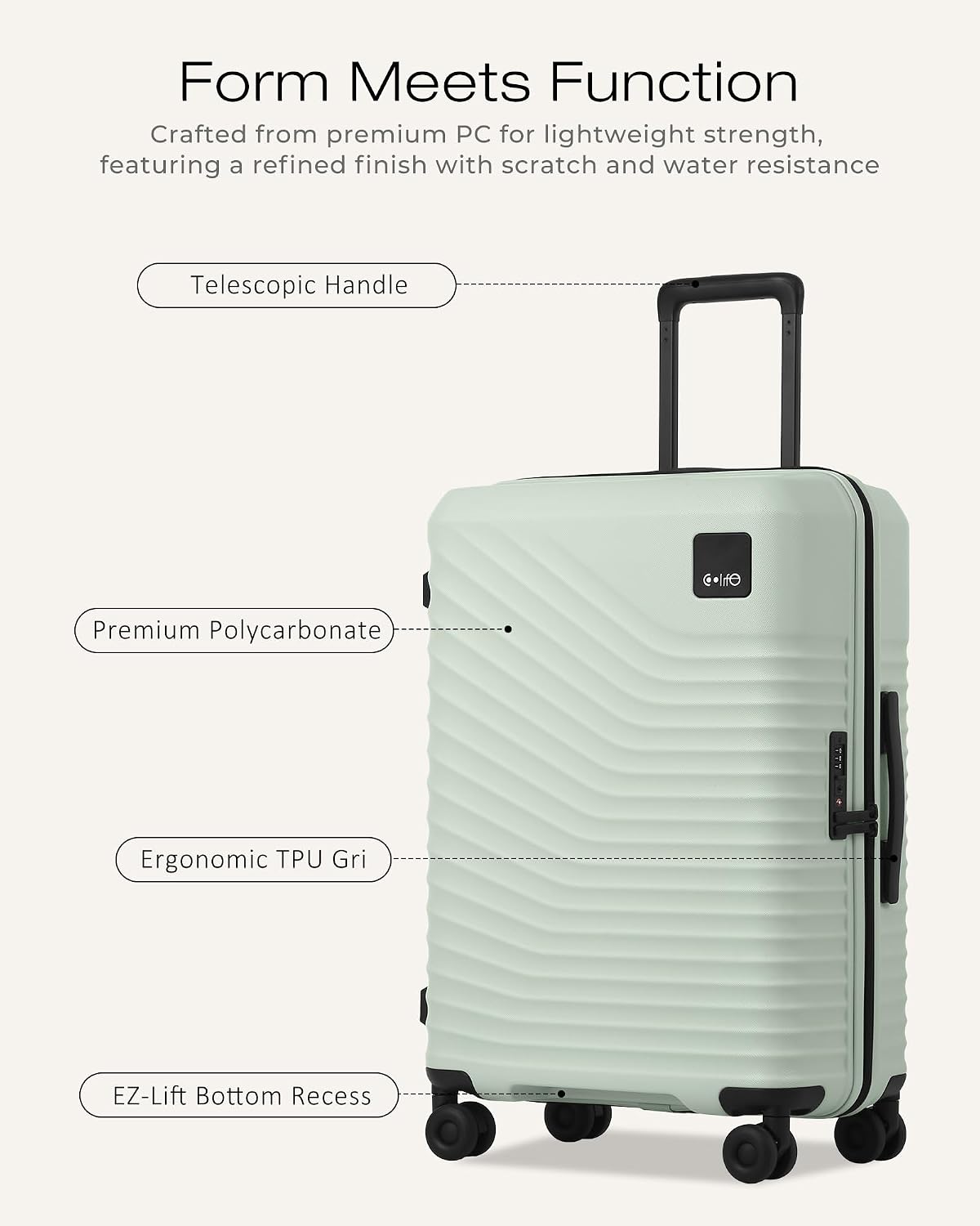 Coolife Luggage Carry-On, Lightweight PC Hardside Suitcase, 20-Inch, Black | Expandable Carry-On, Dual Spinner Wheels, TSA-Approved Lock, Upgraded PC Hardshell, Durable Travel Suitcase