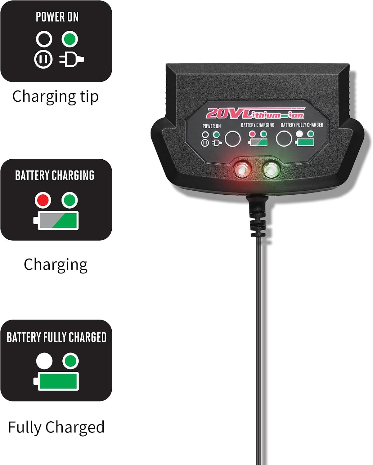 AVID POWER 20V Max Lithium Ion Battery Charger, Only Compatible with Avid Power 20V 1.5/2.0Ah Batteries (Excludes 3.0Ah Batteries)