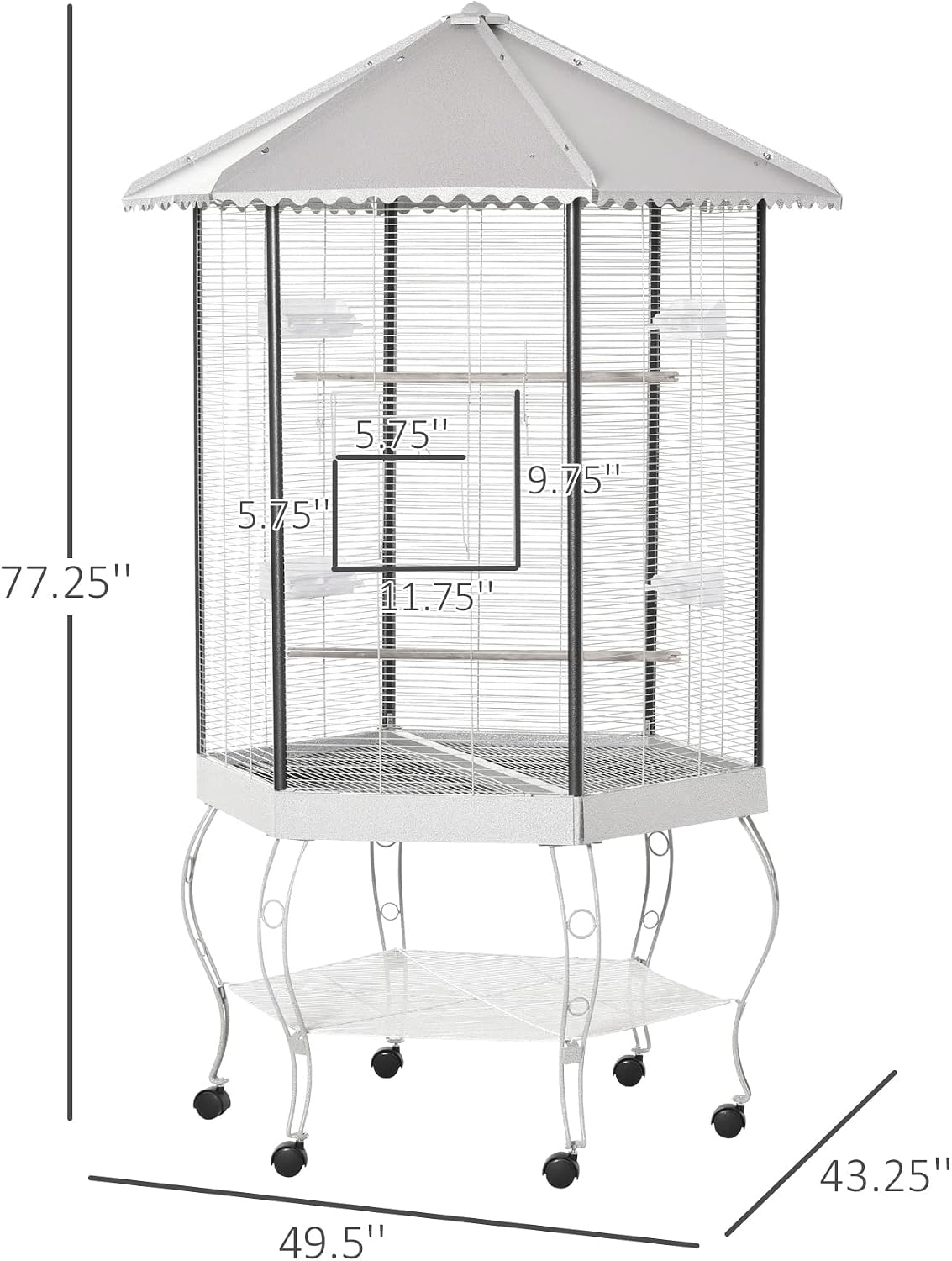 PawHut 44" Hexagon Covered Canopy Portable Aviary Flight Bird Cage With Storage | Hexagon