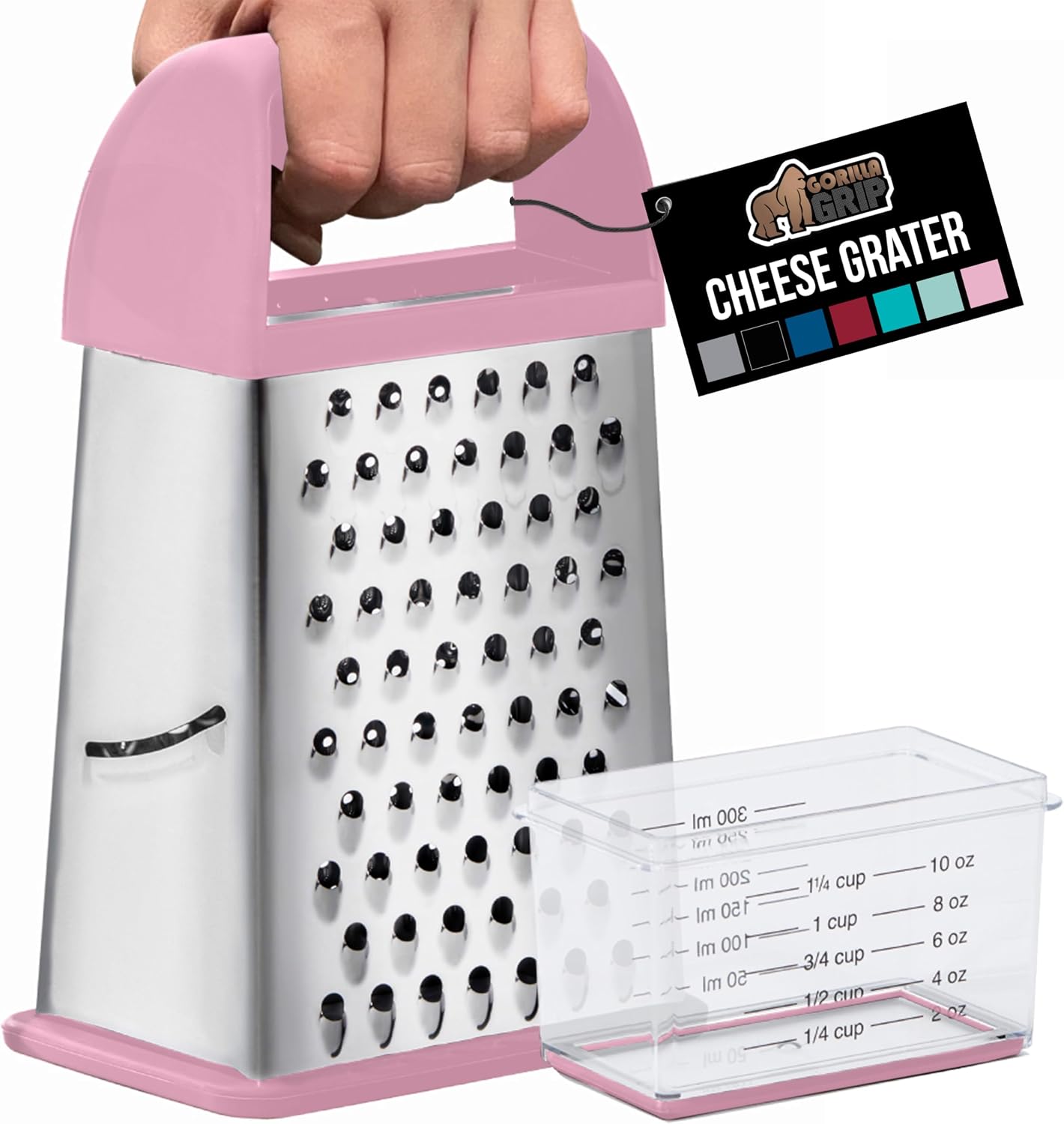 GORILLA GRIP® XL 4-Sided Stainless Steel BPA-Free Cheese Grater, Black