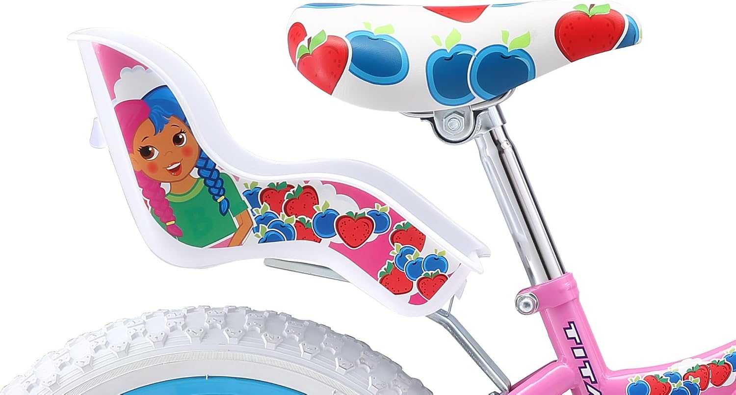 Titan Girls BMX Bike for Kids Ages 4-7, 16-Inch Wheels, 9-Inch Frame, Training Wheels, Toy Seat, Doll Basket, Streamers, First Bike, Princess Bicycle, Gift for Girls