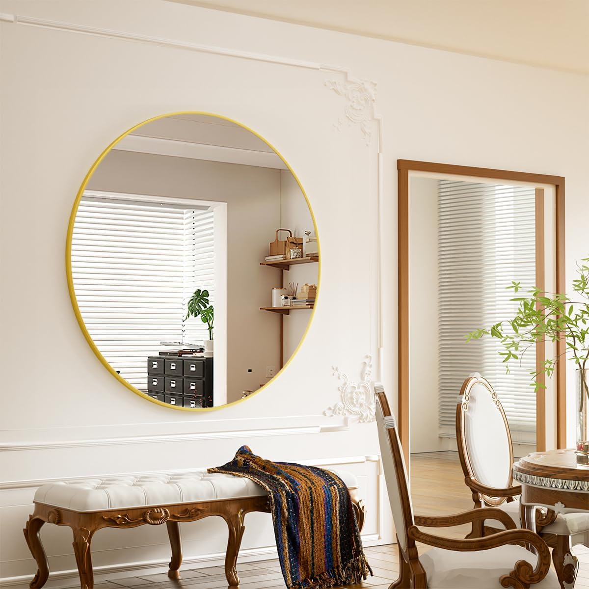 BEAUTYPEAK 24 Inch Round Mirror, Metal Frame Circle Mirror, White