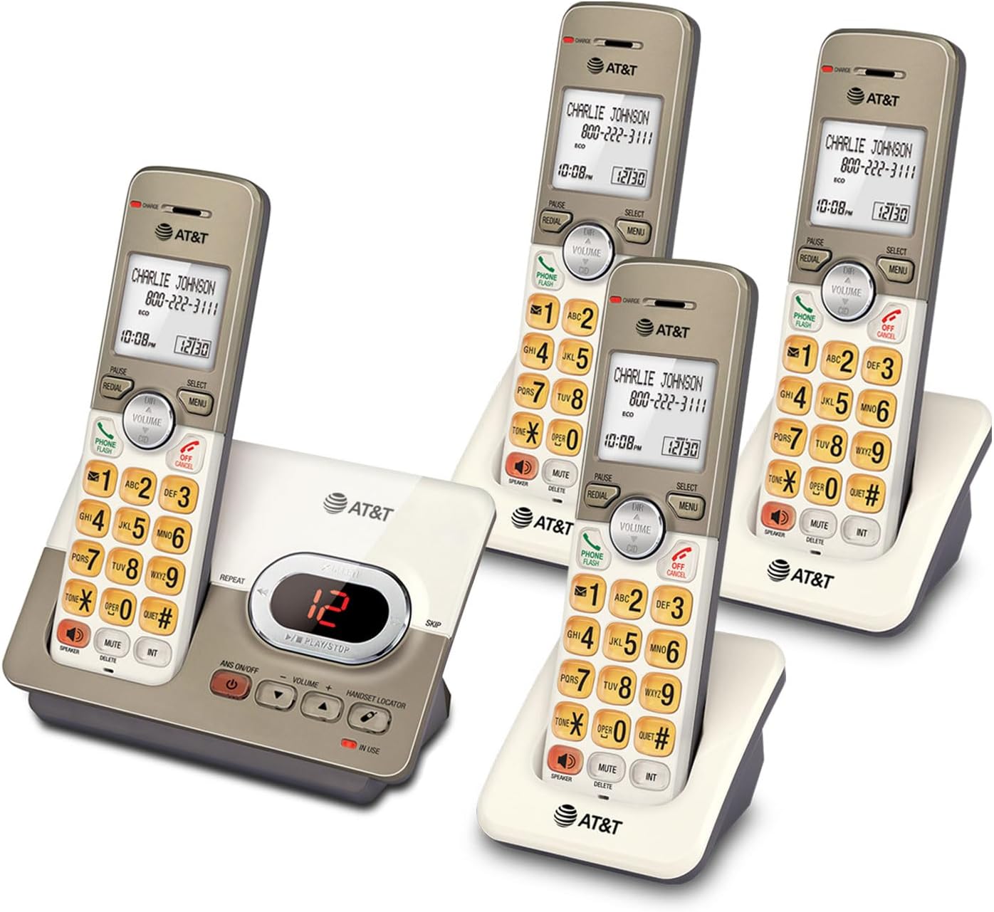 AT&T EL52213 2-Handset Cordless Phone, Light Champagne | Digital Answering System, Extra-Large Backlit Keys, Caller ID/Call Waiting, DECT 6.0, Expandable Speakerphone