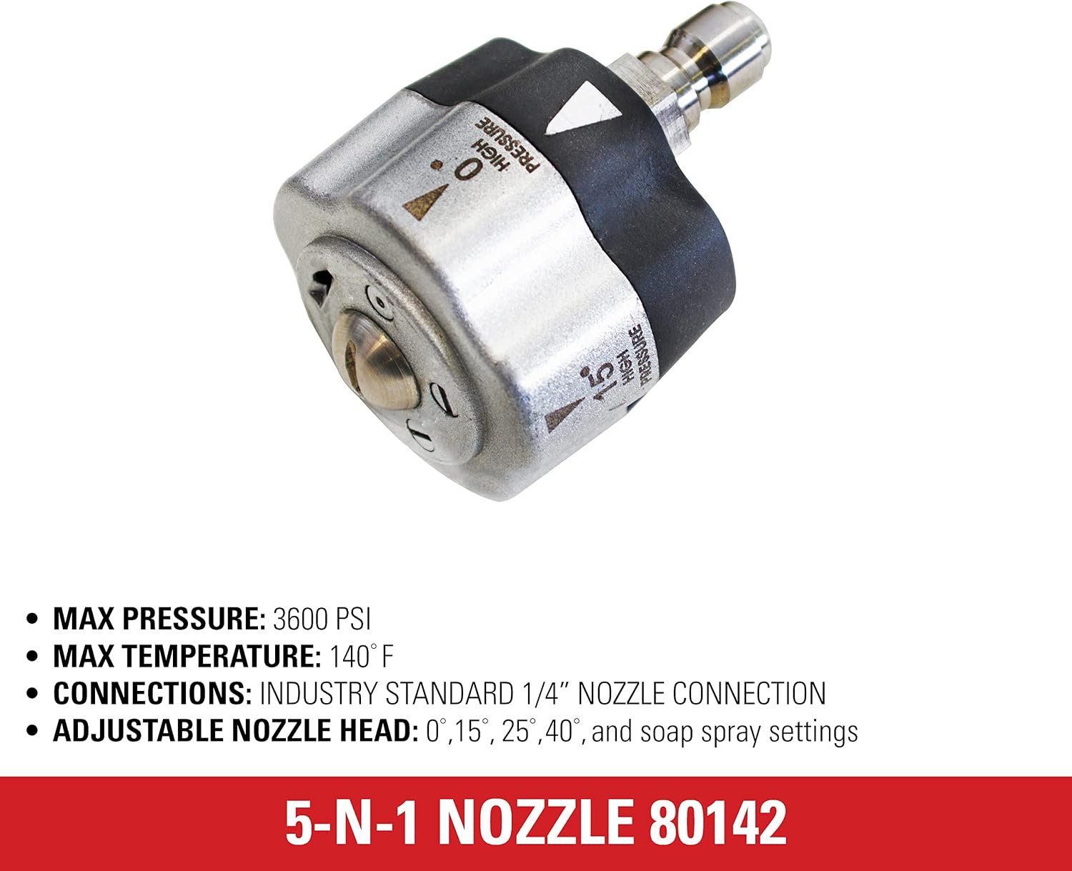 Simpson 3600 PSI 5-in-1 Quick Connect Pressure Washer Nozzle, 80142 | No More Swapping Nozzles, 5 Spray Patterns (0°, 15°, 25°, 40°