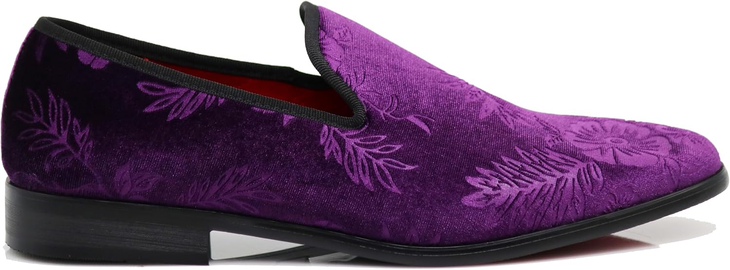 SPK35 Men's Vintage Velvet Flower Designer Dress Loafers Slip On Shoes Classic Tuxedo Dress Shoes
