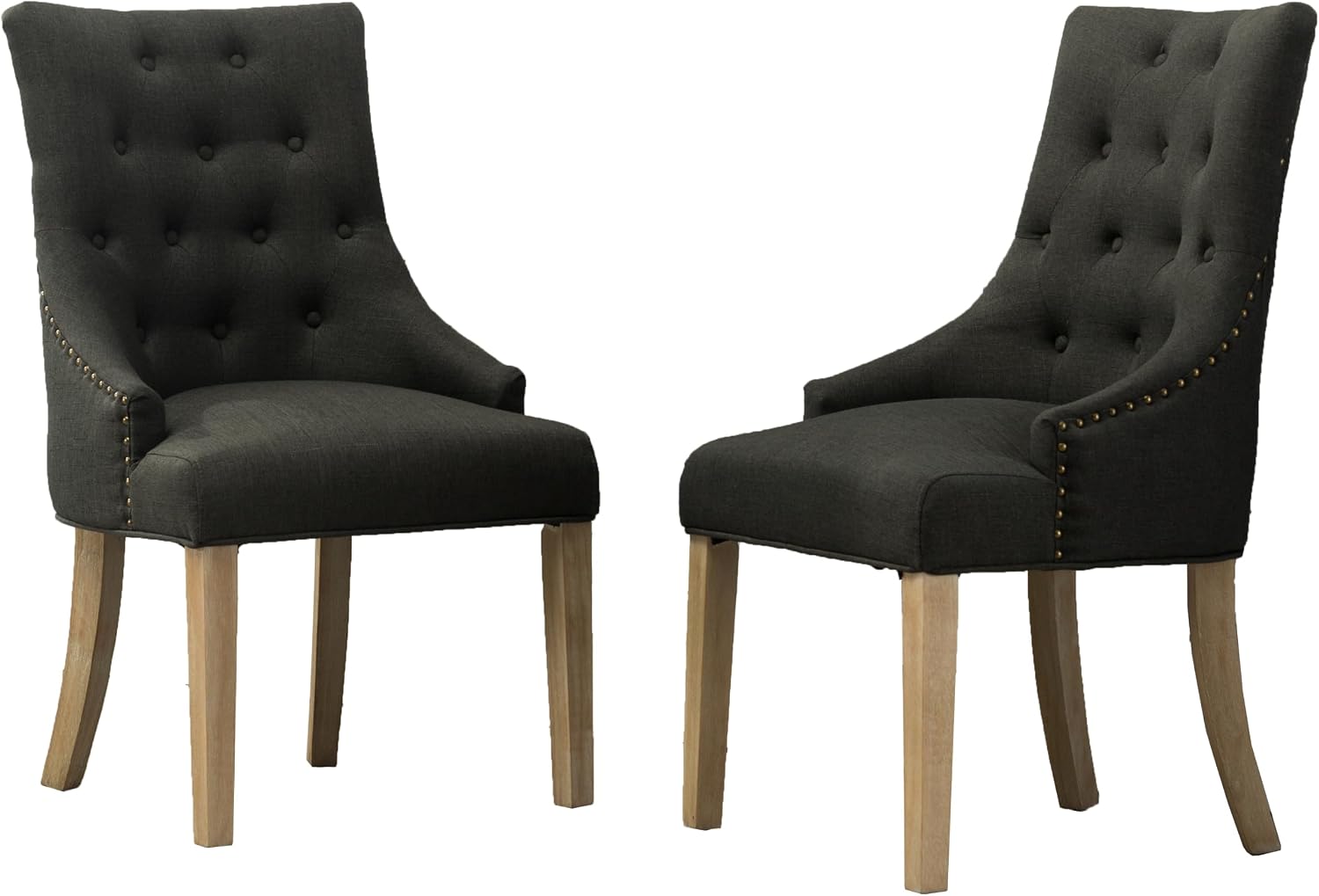 Roundhill Furniture Button Tufted Solid Wood Wingback Hostess Chairs with Nail Heads, Set of 2, Tan, White, "Tan, 24D x 22W x 39H in