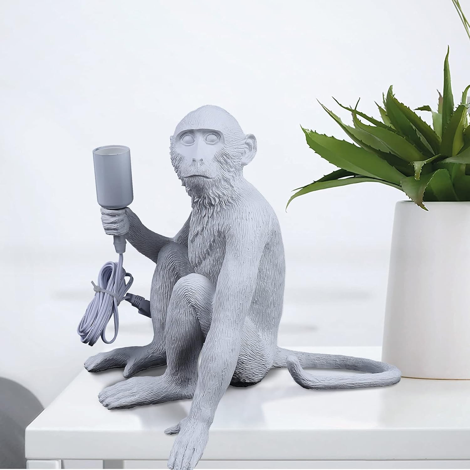 Resin Hemp Rope Monkey Table Light Retro Edison Monkey Desk Resin Sitting Monkey Lighting Fixture E27 for Dining Living Room Bedroom Bar Cafe