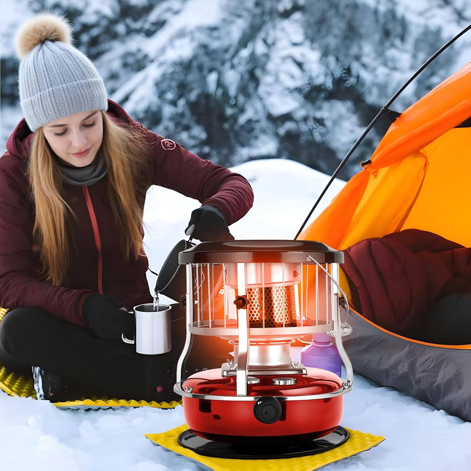 Kerosene Heater for Indoor & Outdoor, 9000 BTU Non-Electric Kerosene Stove, Portable Cordless Space Heater for Home, Garage, Basement, Camping, Cooking Heating (Green)