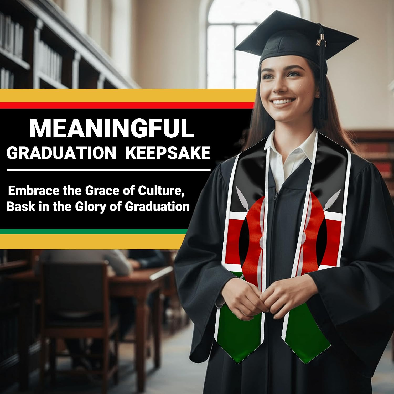 YOXEULL National Flag Embroidered Graduation Stole with Trim, Graduation Sash Graduates Gift, 72"