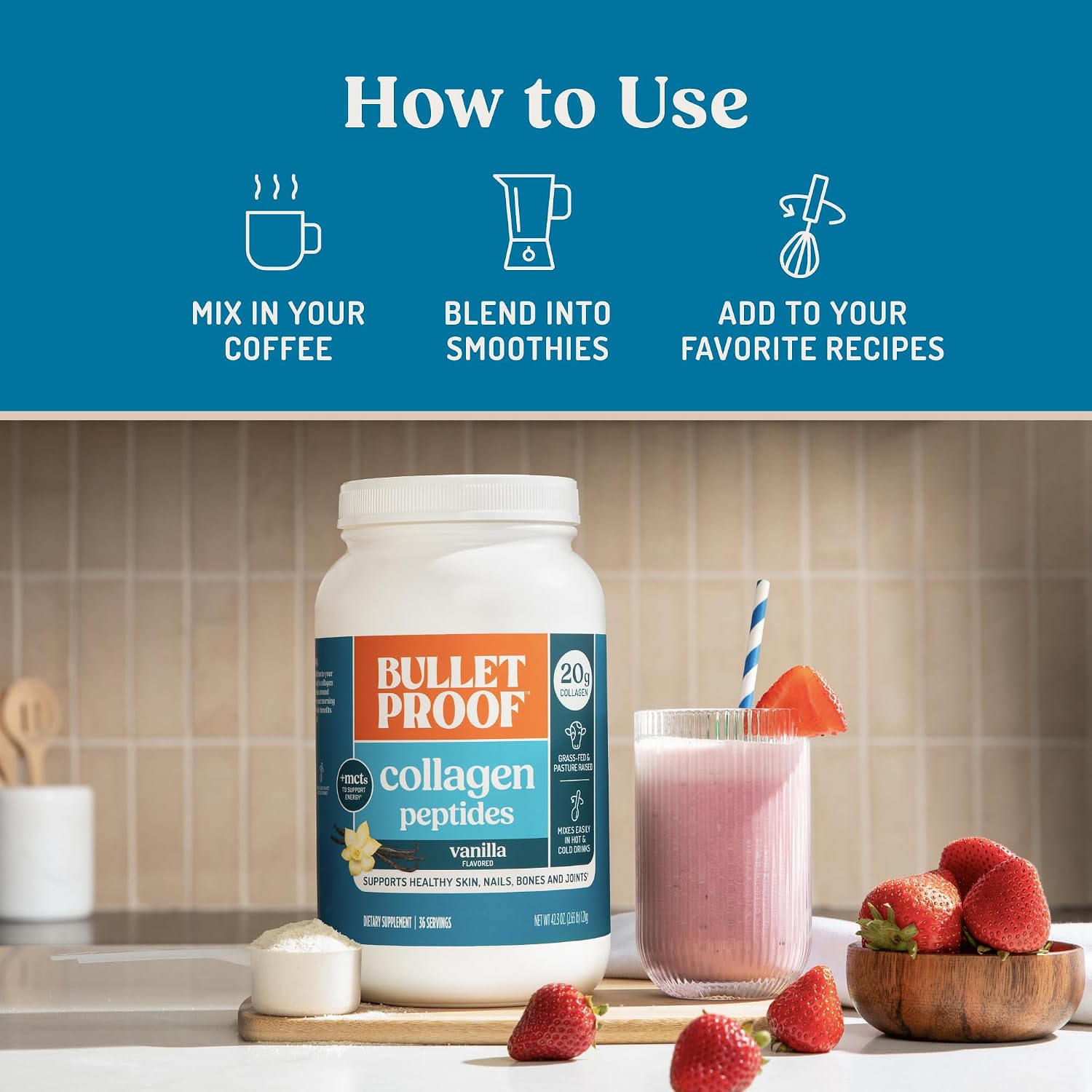 Bulletproof Unflavored Collagen Peptides Protein Powder, 17.6 oz | 20g Grass-Fed Pasture-Raised Collagen Protein and Amino Acids for Skin, Bones and Joints