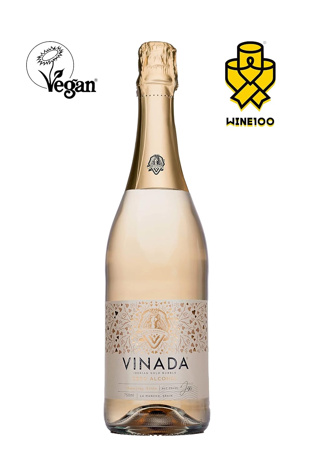 VINADA - Sparkling Gold - Zero Alcohol Wine - 750 ml (8 Glass Bottles)