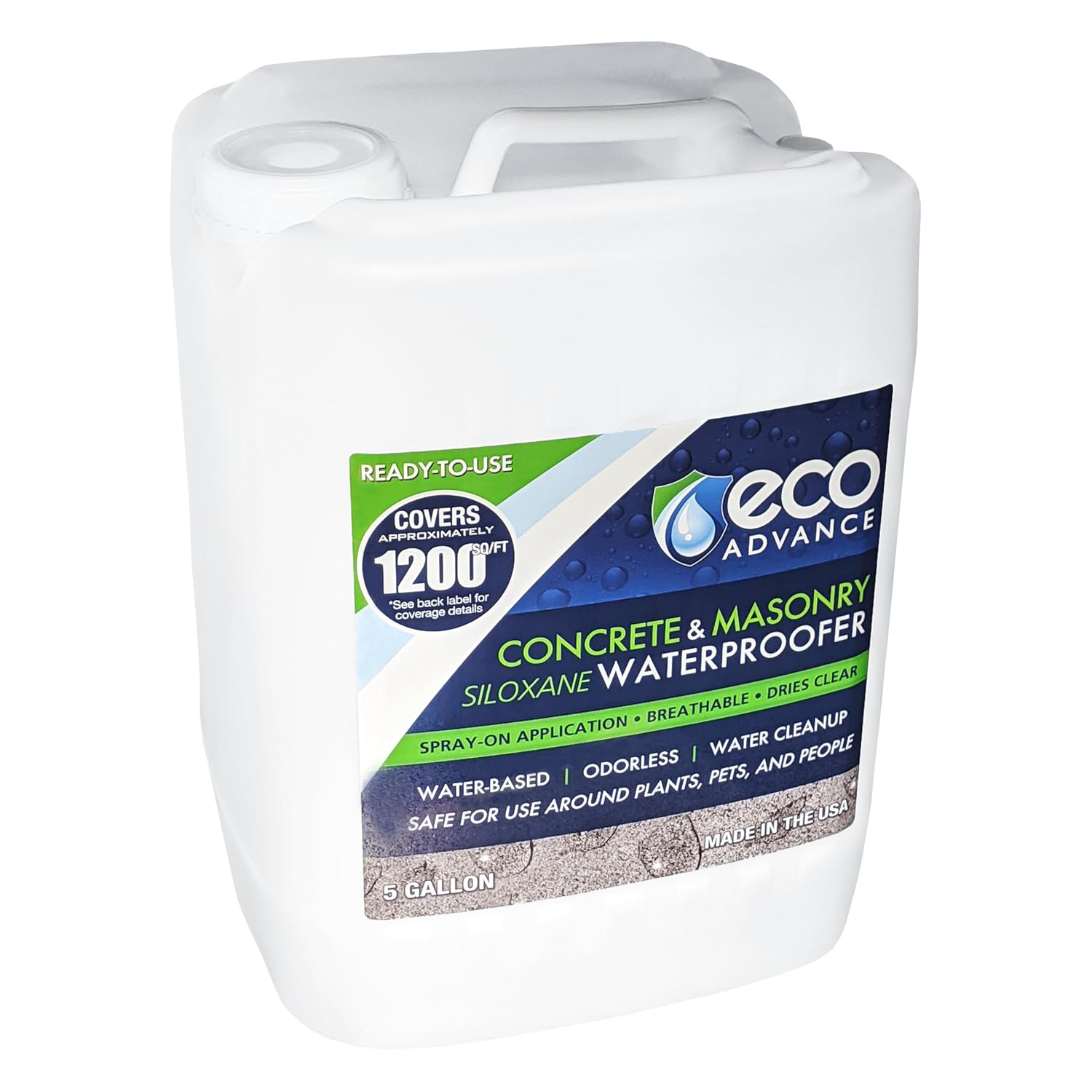 Concrete/Masonry Siloxane Odorless Spray-On Application Waterproofer, Safe for Use Around Plants, Pets, and People, 1 Gallon