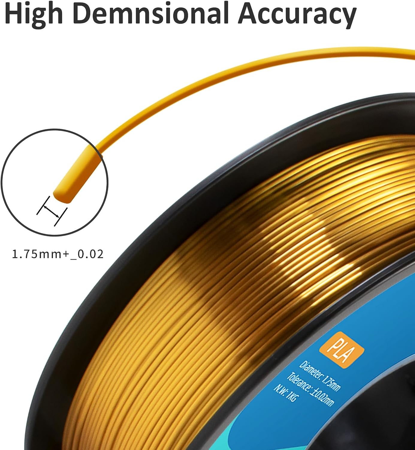 GIANTARM 3D Printer Filament, Silk Gold Pla Filament, 1Kg(2.2lbs) Spool, 1.75mm Dimension Accuracy +/- 0.03mm, 3D Printing Filament