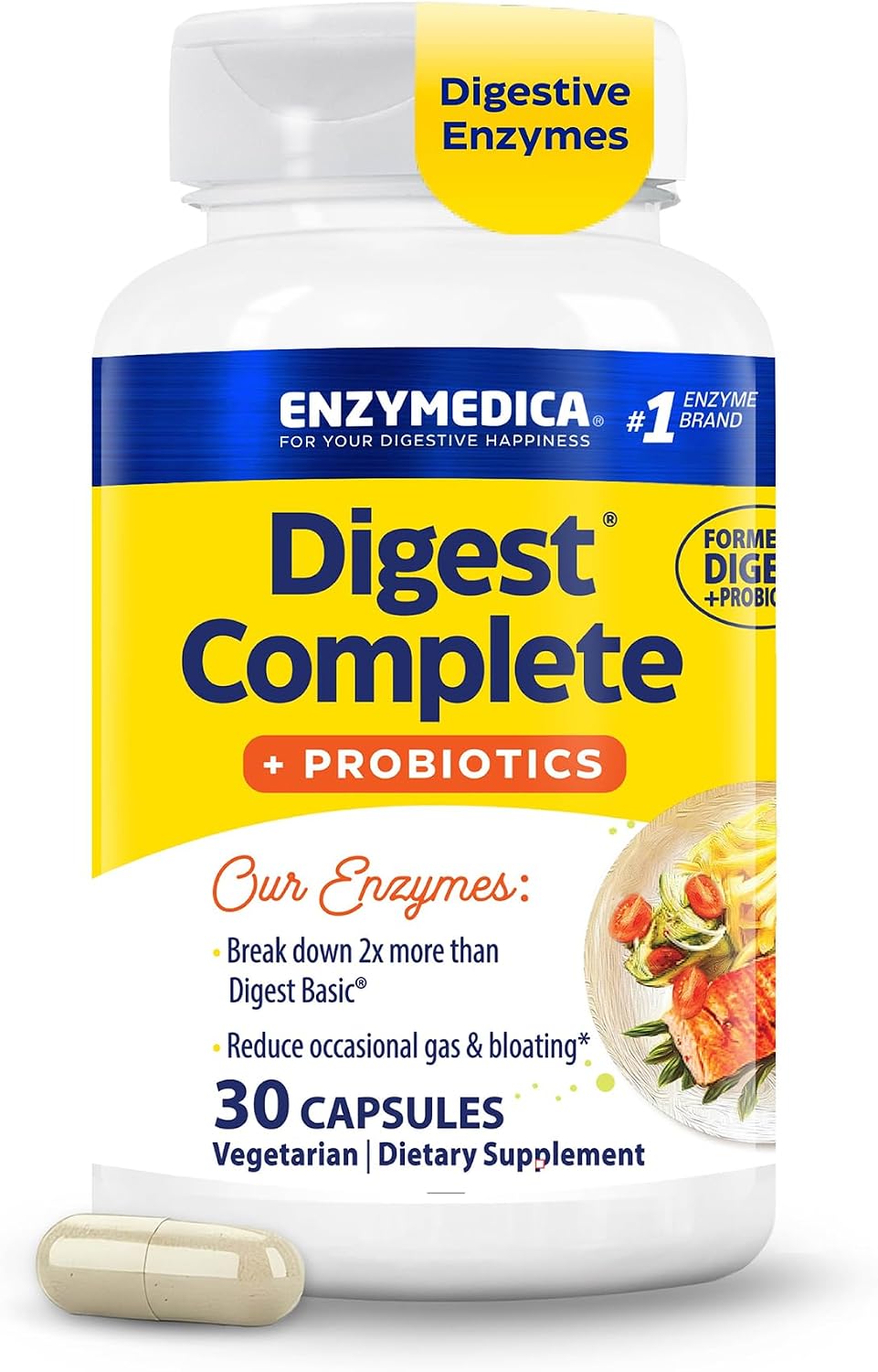 Enzymedica Digest Complete + Probiotics - Digestive Enzyme Supplement for Women & Men, Enzyme and Probiotic Capsules for Digestion, Gut Health Support, Helps Gas & Bloating, Vegetarian - 90 Caps