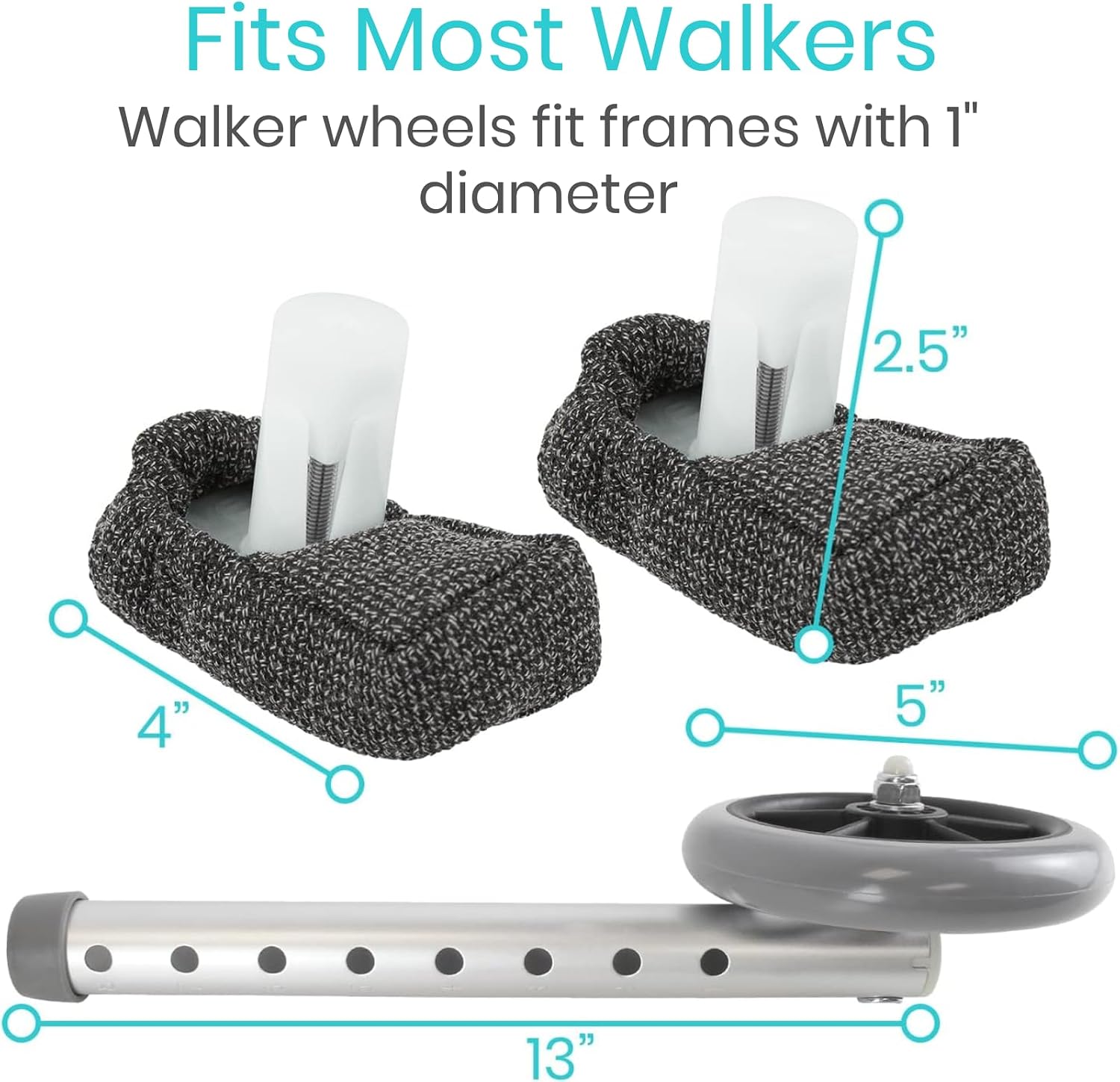 Vive Walker Wheels, Ski Glides, Accessories Covers for Seniors (6 PCS), Replacement Feet Parts Ball Set for Folding Medical Roller Safety- Front