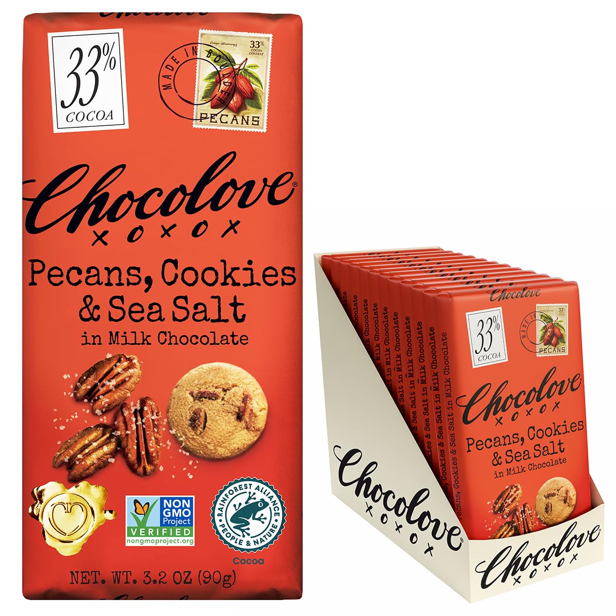 Chocolove Creamy Milk Chocolate Bars | 33% Cocoa | Crafted with Silky Premium Chocolate | Non-GMO, & Gluten-Free, 3.2 oz Bar (12 Pack)