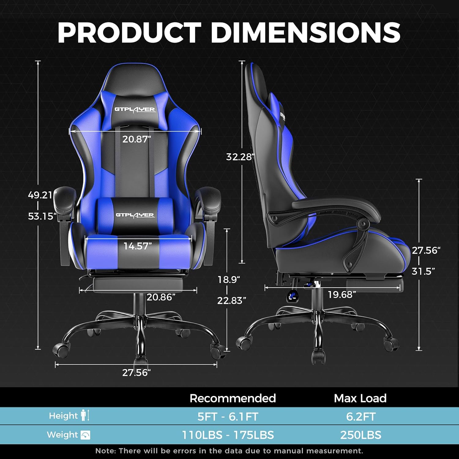 GTPLAYER Gaming Chair, Computer Chair with Footrest and Lumbar Support