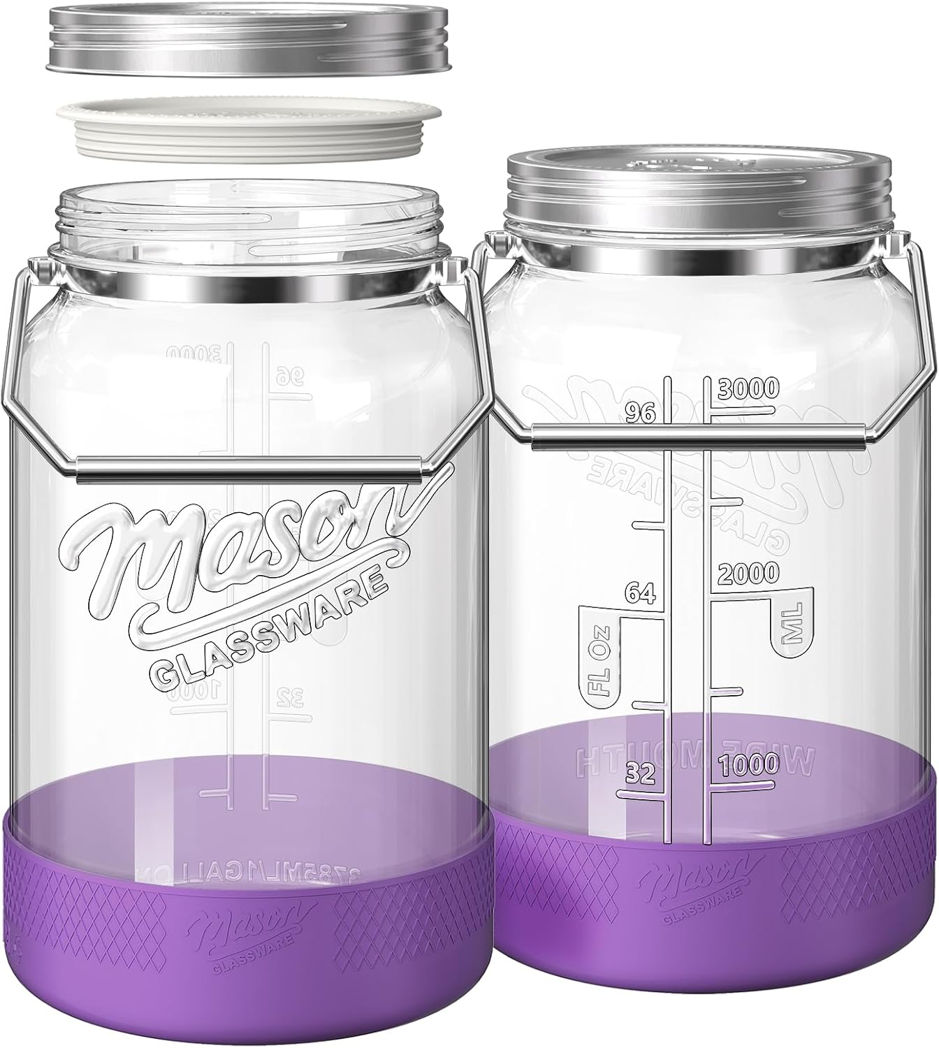 1 Gallon Glass Jars with Lids, 2 Pack Wide Mouth Mason Jars, 138 oz