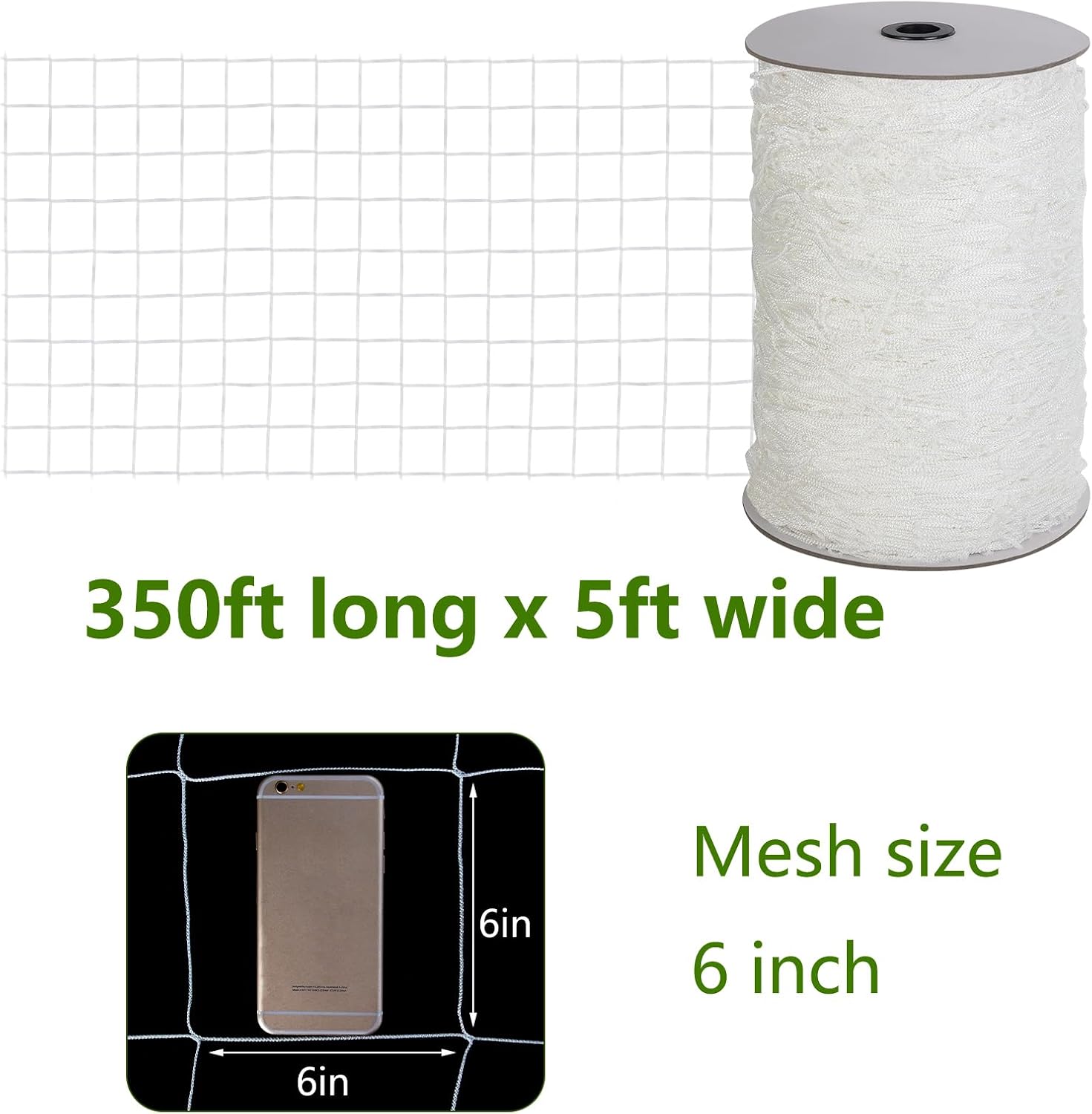Toolazy Trellis Netting 5 x 350 ft - Heavy Duty Nylon Garden Netting with 6 Inch Mesh, Soft Plant Support Net for Tomatoes, Cucumbers, Peas