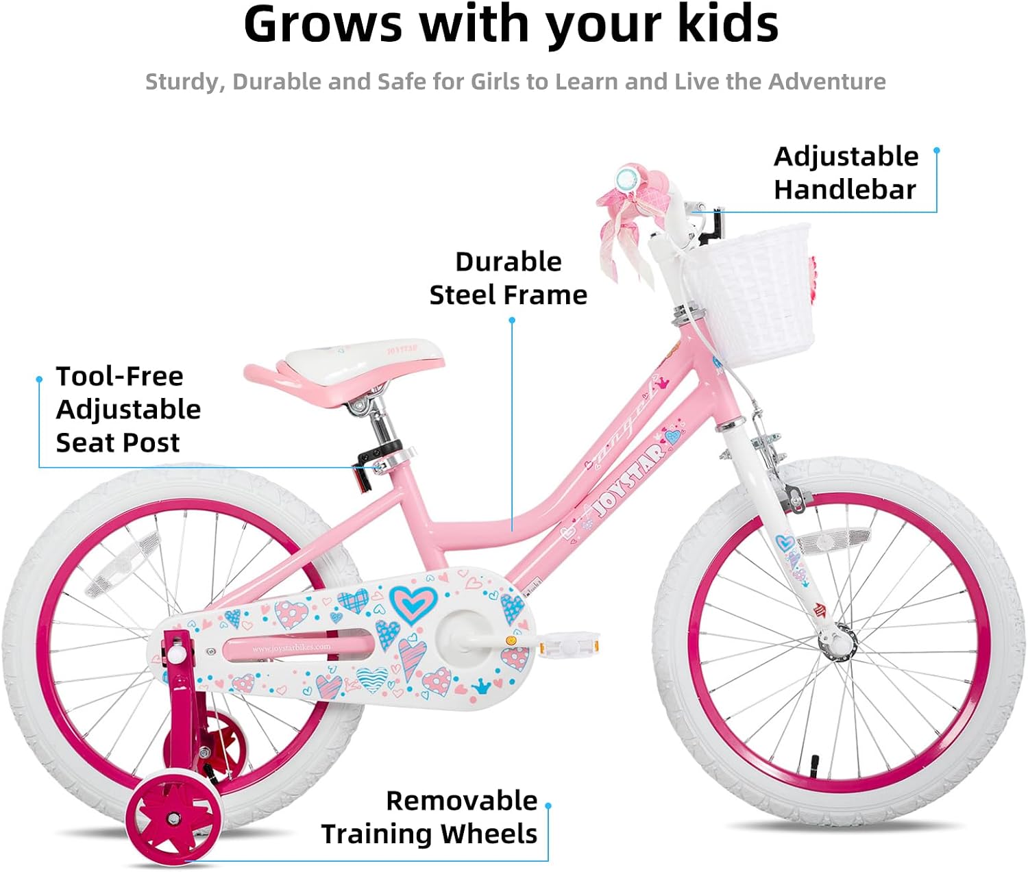 JOYSTAR Angel Girls Bike for Toddlers and Kids Ages 2-12 Years | 12-20 Inch Kids Bike with Training Wheels & Basket, 20 24“ Bicycle with Kickstand