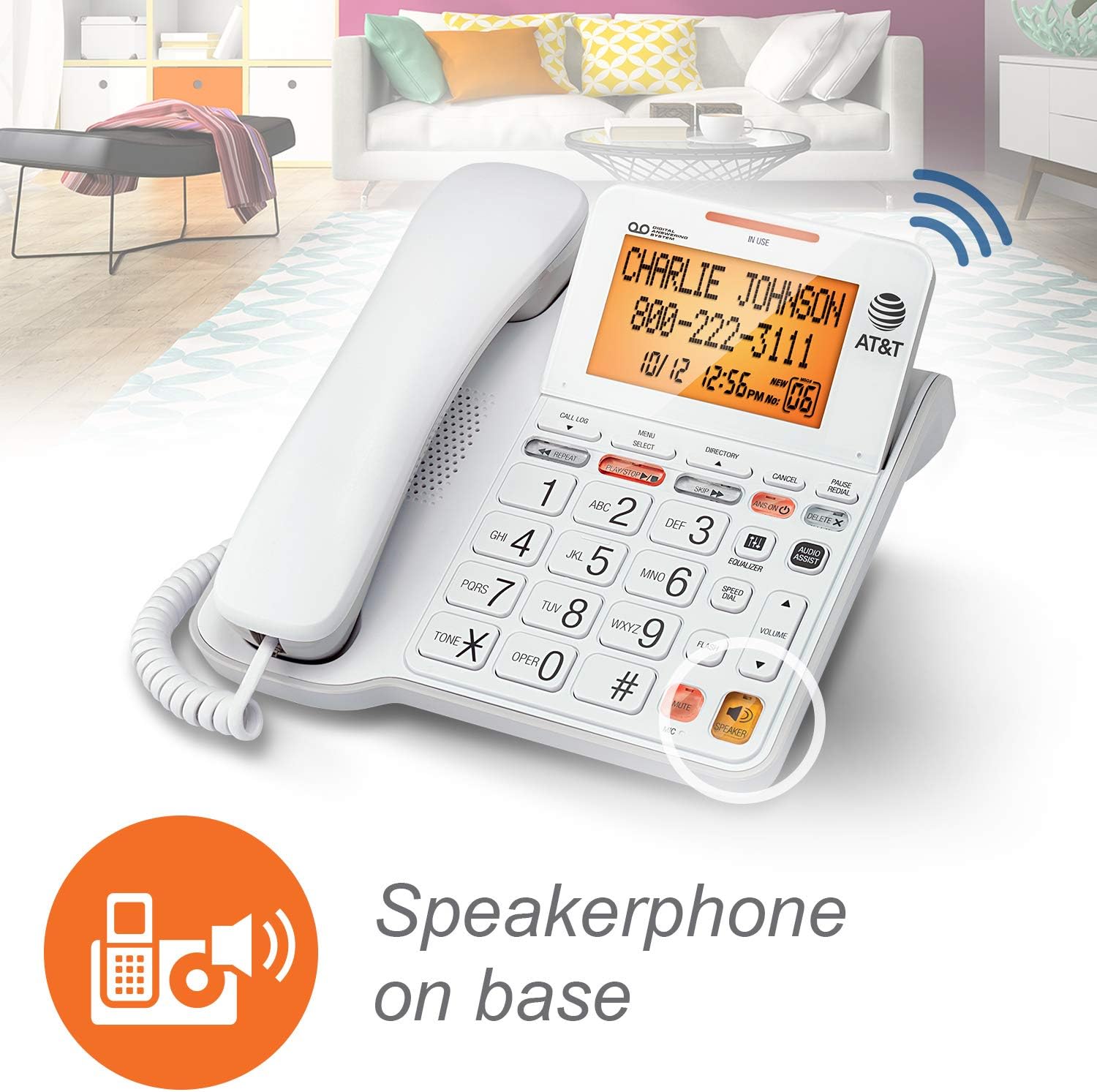 AT&T CL4940 Corded Phone with Digital Answering System, Caller ID, Large Tilt Display