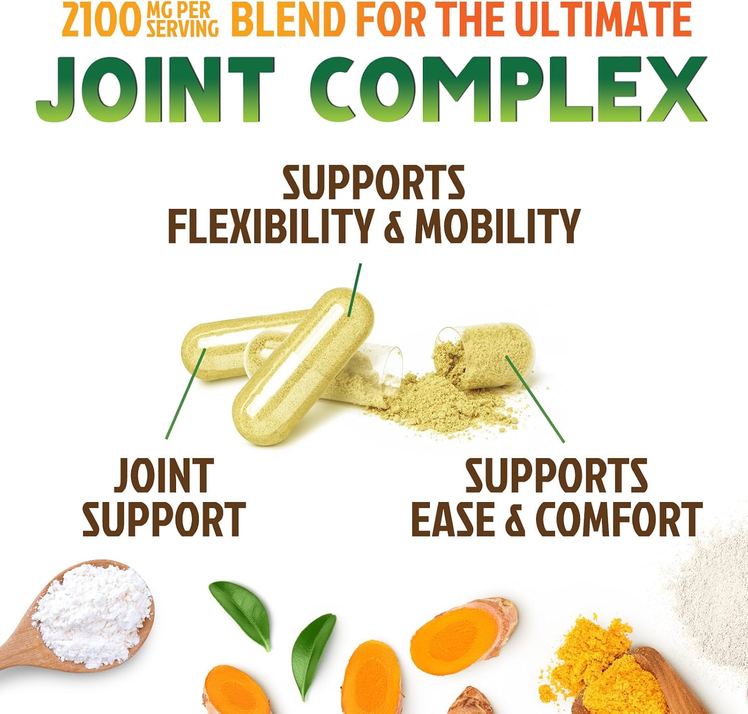Glucosamine Chondroitin MSM 2100mg - Joint Support Supplement for Joint Mobility & Cartilage Support For Men and Women - Glucosamine Supplements with Turmeric & Boswellia, USA Bottled - 120 Capsules