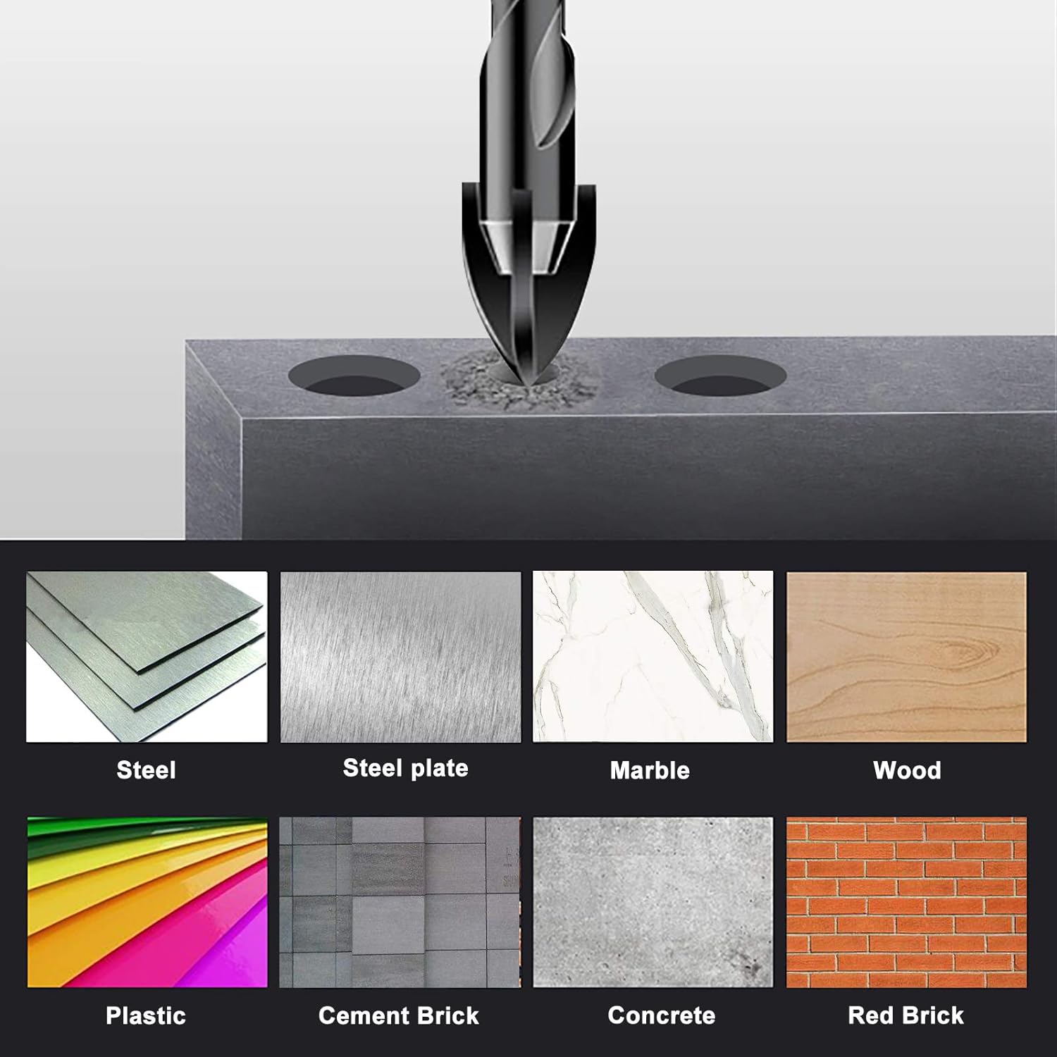 10-Piece Masonry Drill Bit Set for Concrete Tile Glass Ceramic Brick, 1/8 to 1/2 Inch Drilling Bits with Triangle Handle