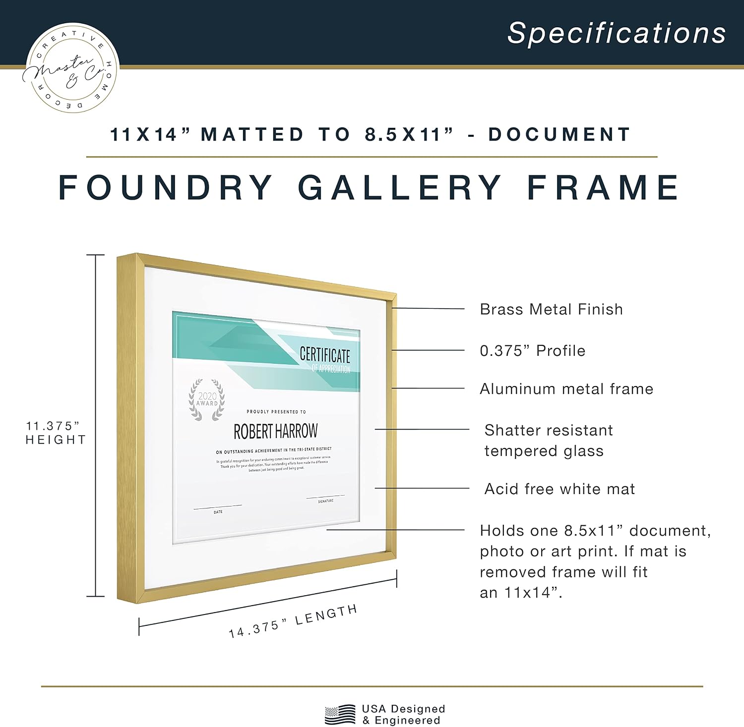 MCS Master & Co. Foundry Metal Picture Frame, 12x12 Matted to 8x8