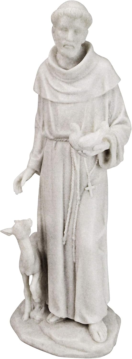 Design Toscano Francis of Assisi Blessing Religious Garden Decor Statue with Bird Bath Feeder, 19 inches Tall, Cast Stone Resin, Gray Stone Finish