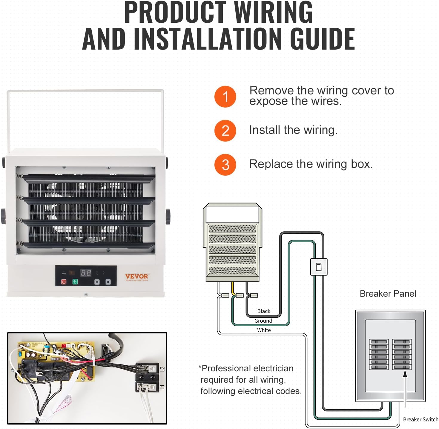 VEVOR Electric Garage Heater, 5000 Watt Digital Fan Forced Wall Ceiling Mount Shop Heater, Remote Control, Overheat Protection