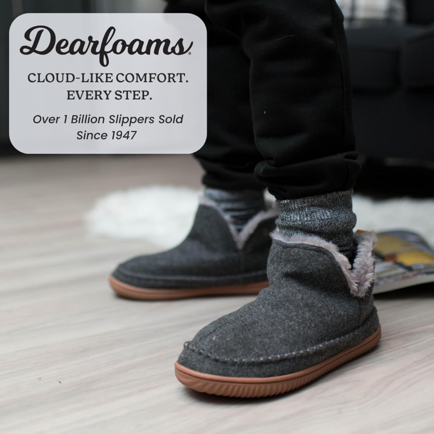Dearfoams Men's Memory Foam Indoor House Slippers Brixen Ankle Boot House Shoes - Gifts for Men