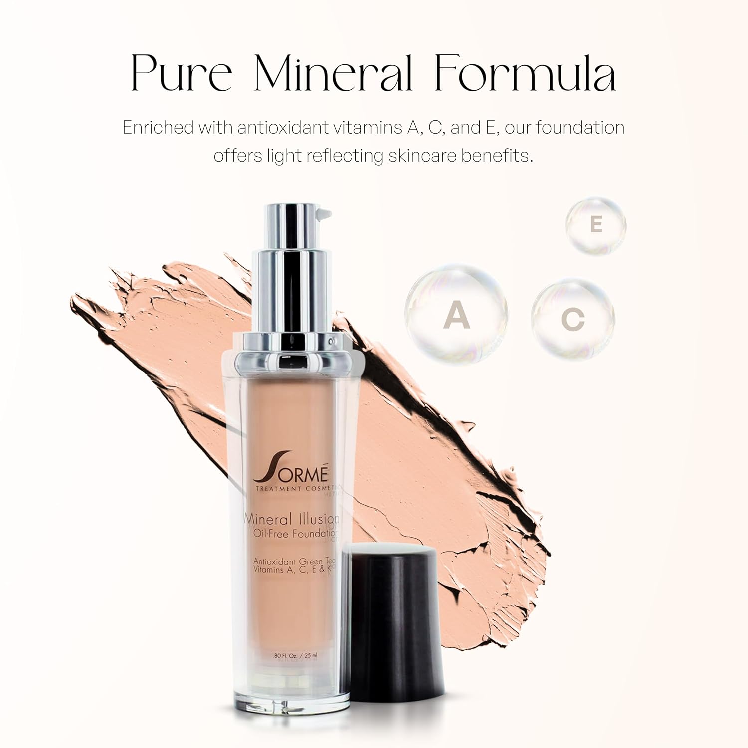 SORMÉ Mineral Illusion Fragrance & Oil Free Liquid Foundation with Non-Chemical Sunscreen, Mineral Formula, Hydrating with Shea Butter, Antioxidants Vitamins A, C, E, Medium Coverage for Smooth - 25ml