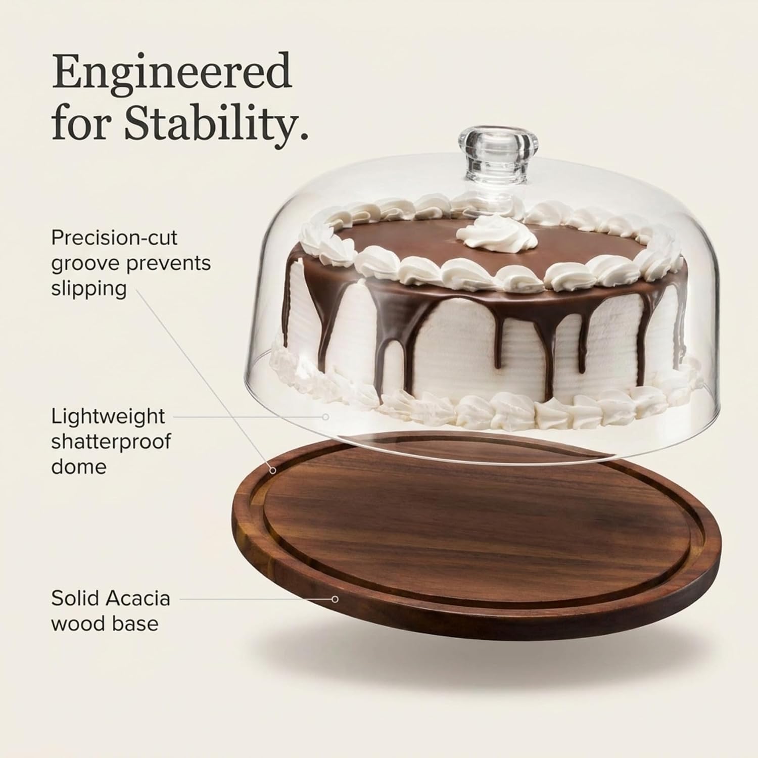 Godinger Cake Stand, Cake Plate Server Platter with Dome, Acacia Wood and Shaterproof Acrylic Lid