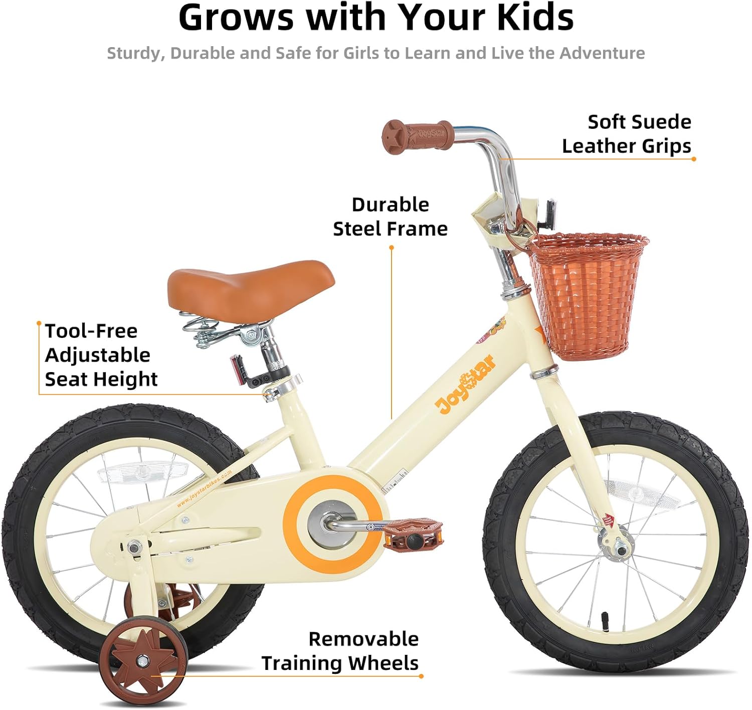 JOYSTAR 12-16" Vintage Kids Bike Ages 2-7Y, Training Wheels/Basket