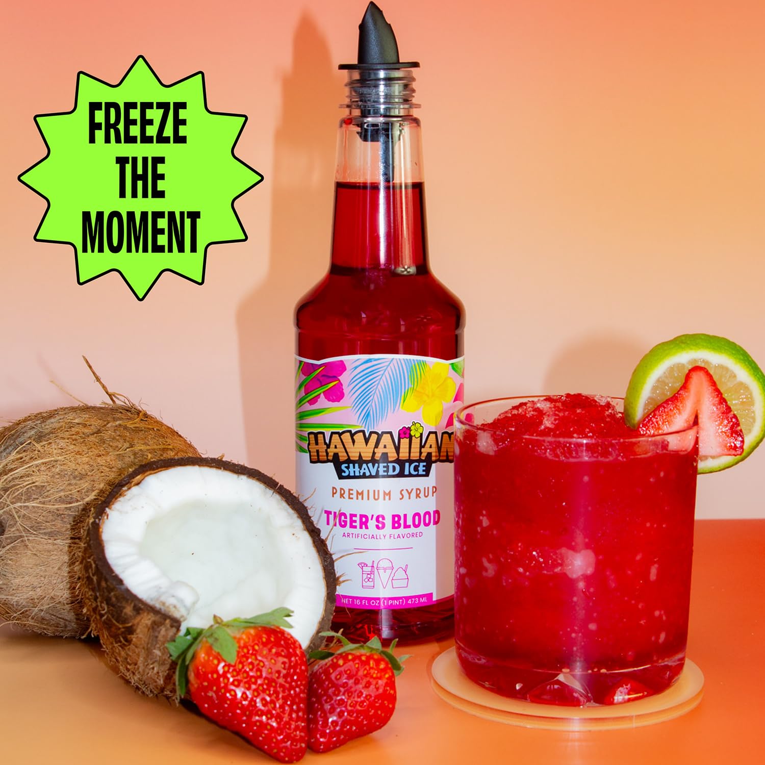 Hawaiian Shaved Ice Blue Raspberry Syrup - Made Nut Soy Dairy Free in the USA - Flavor Fluffy Shaved & Crunchy Snow Cone - Shelf Stable After Opening - Makes 8 Servings - 16 ounces