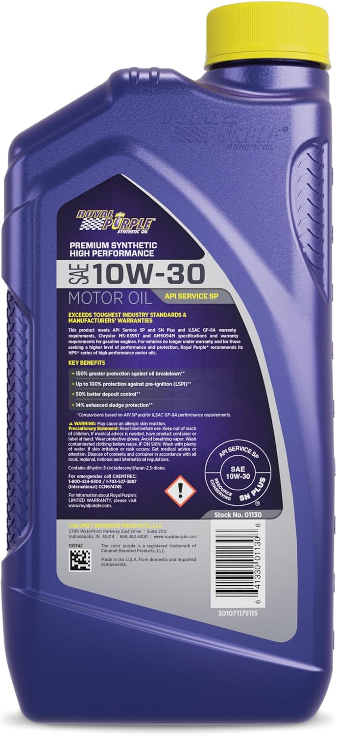 Royal Purple 51530 API-Licensed SAE 5W-30 High Performance Synthetic Motor Oil - 5 qt., Model:ROY51530