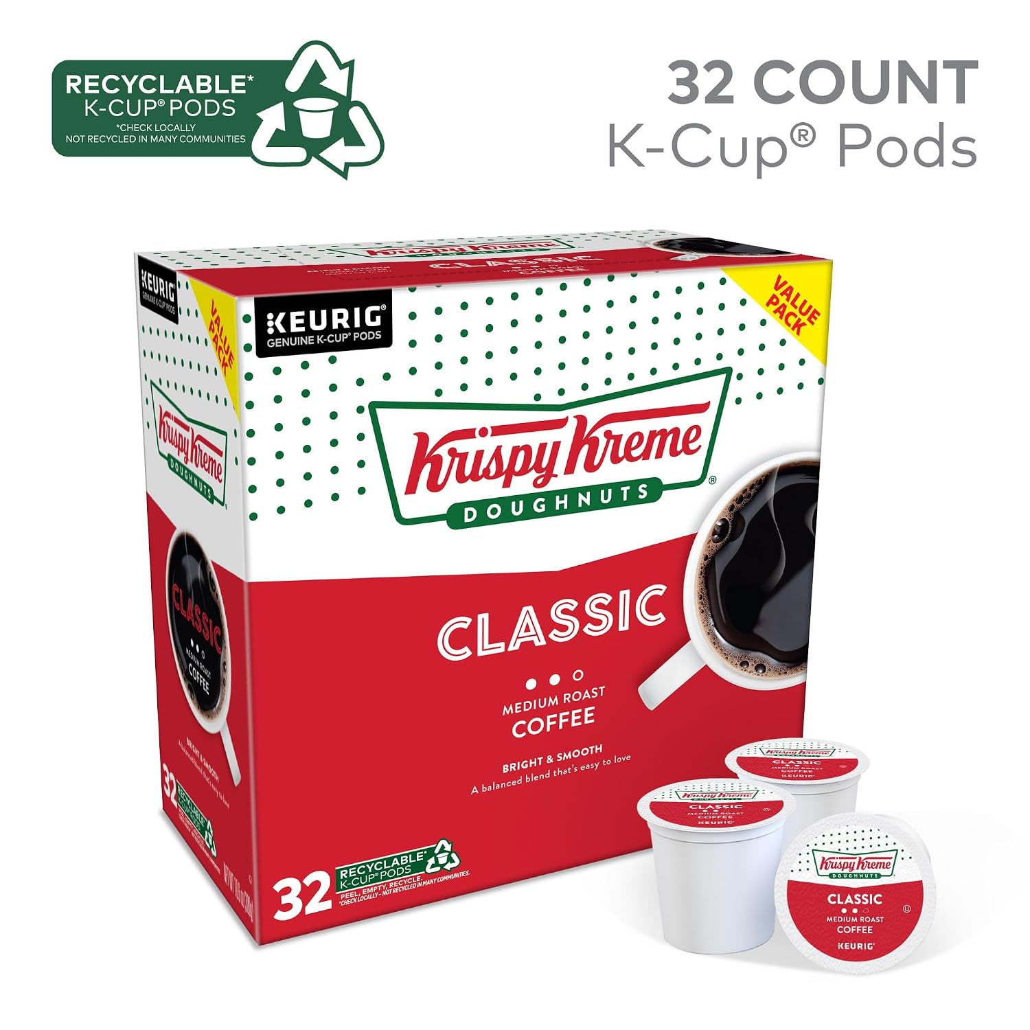 Krispy Kreme Classic Coffee, Keurig Single Serve K-Cup Pods, Medium Roast, 96 Count