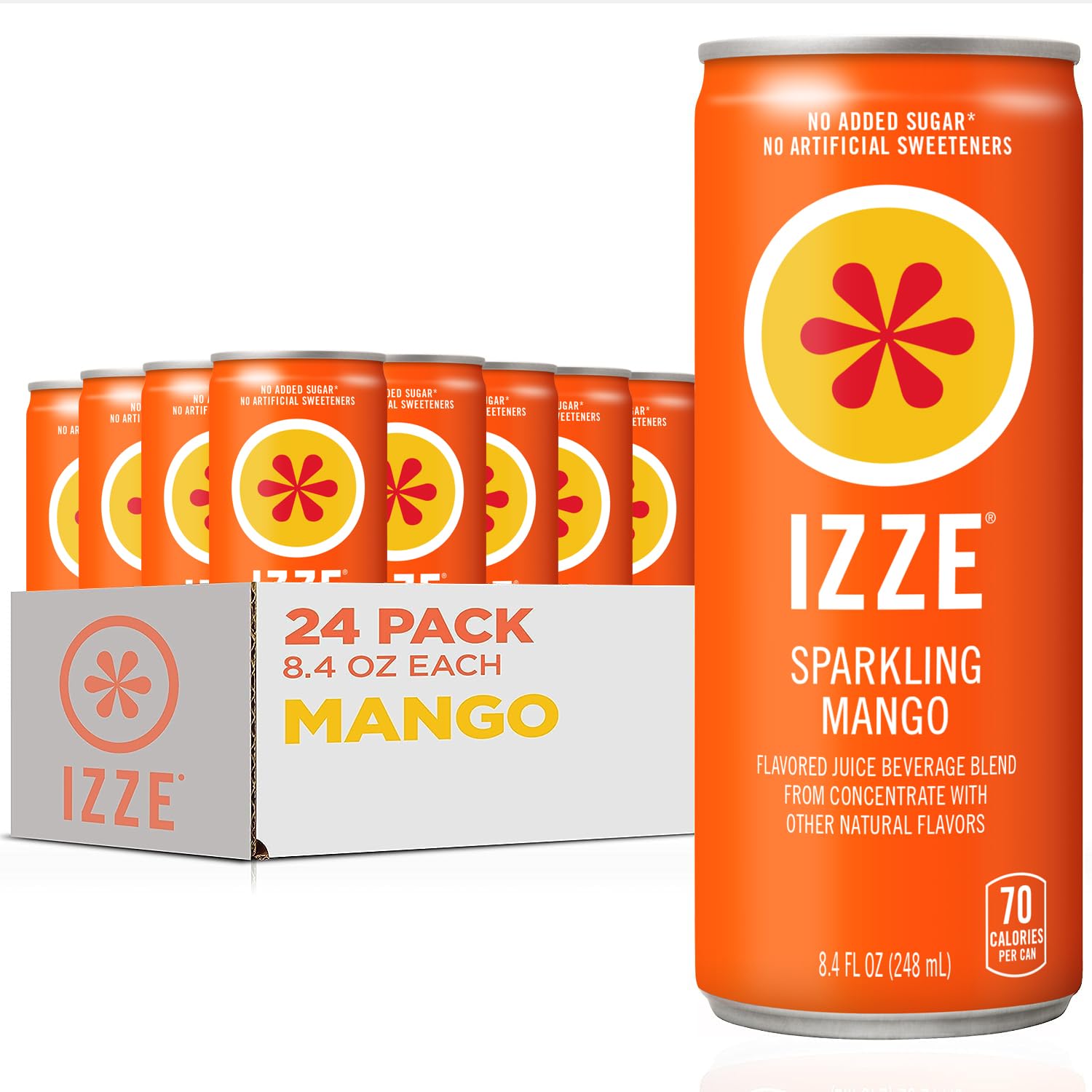 IZZE Sparkling Water Juice Beverage Blend, Pineapple, No Sugar Added, 8.4 FL OZ, 24 Cans