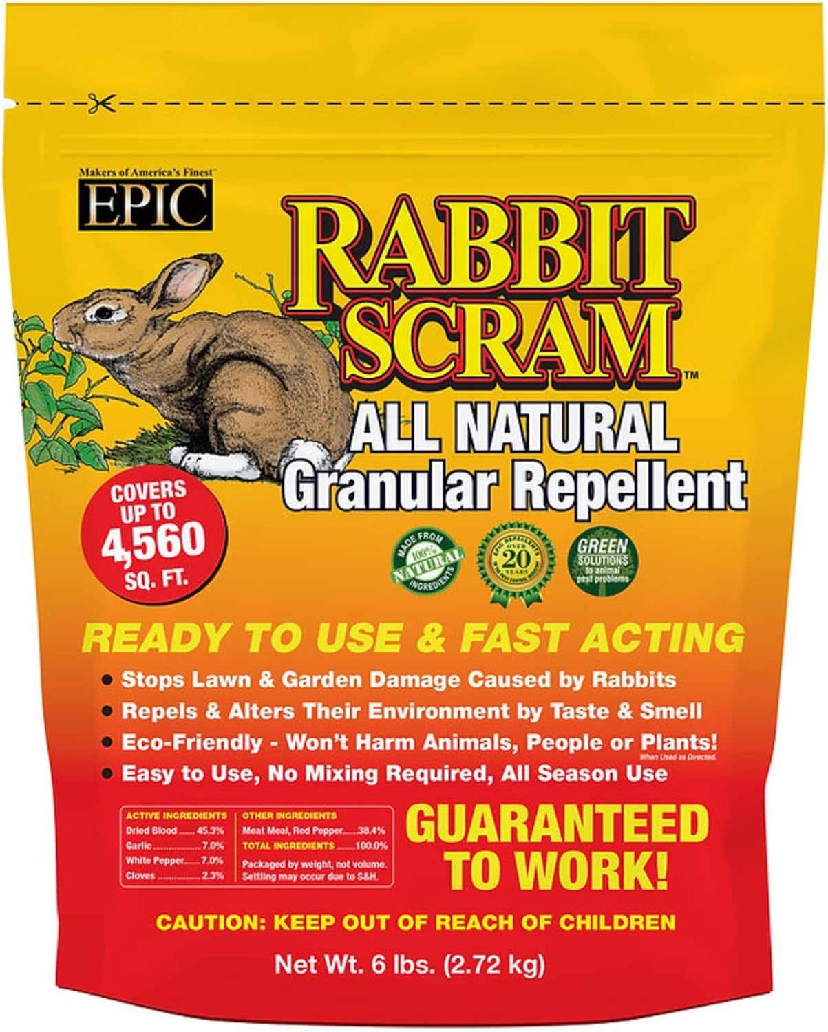 Rabbit Scram All Natural Granular Repellent - All-Natural, Animal, People and Pet Safe Granule (2.5 lb Shaker)