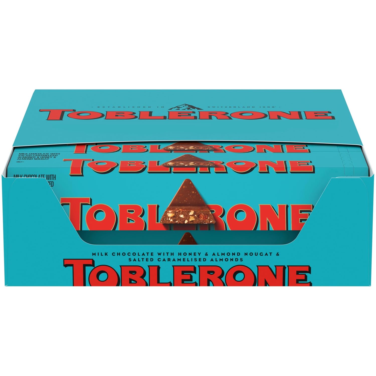 TOBLERONE Milk Chocolate Bar with Salted Caramelized Almonds, 20 Bars | Honey and Almond Nougat, Bulk Chocolate